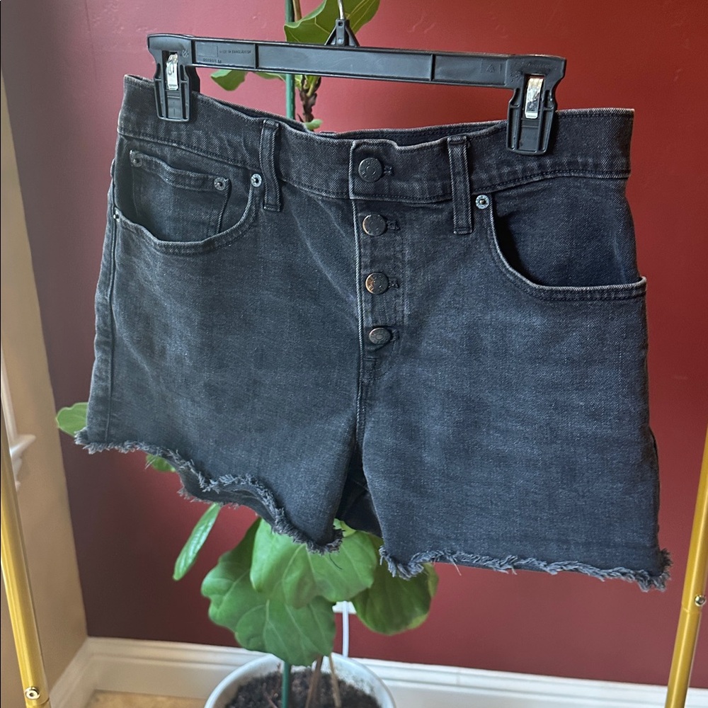 J. Crew Women's Black High Rise Raw Hem Button Fly Denim Shorts